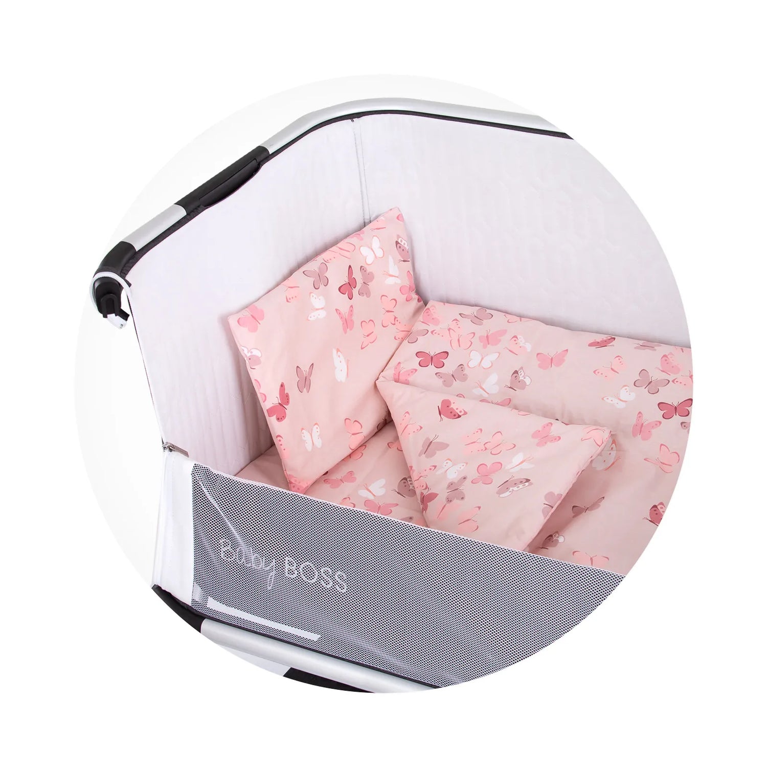 Bedding Set for Co-Sleeping Crib – Pink Butterflies
